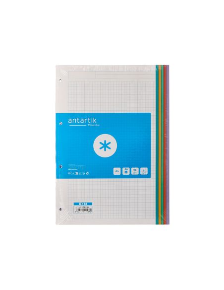 Recambio Antartik A4 80 Hojas 90Gr Cuadro 5 Mm 4 Taladros Bandas De 5 Colores Pasteles