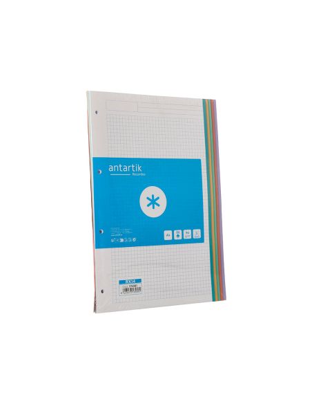 Recambio Antartik A4 80 Hojas 90Gr Cuadro 5 Mm 4 Taladros Bandas De 5 Colores Pasteles
