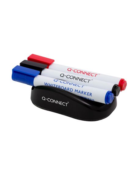 Borrador Q-Connect Magnetico Para Pizarra Blanca Con 3 Rotuladores Azul Negro Y Rojo