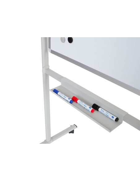 Pizarra Blanca Rocada Volteable Doble Cara Acero Lacado Magnetico Con Bandejas Accesorios 120X90 Cm