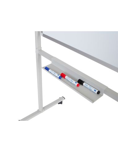 Pizarra Blanca Rocada Volteable Doble Cara Acero Lacado Magnetico Con Bandejas Accesorios 150X120 Cm