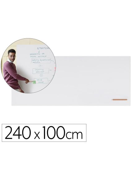 Pizarra Blanca Bi-Office Loop Magnetica Acero Lacado Sin Marco 240X100 Cm
