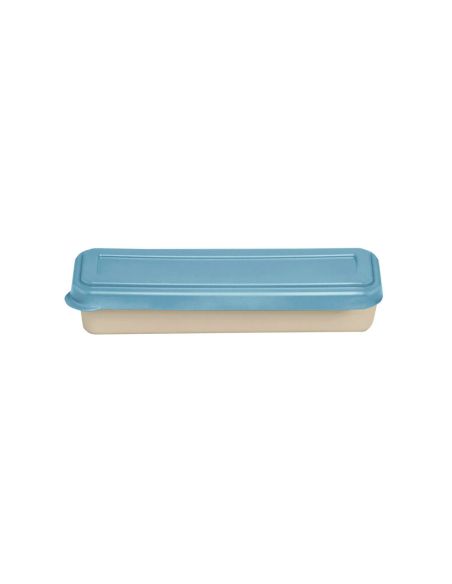 Fiambrera Exacompta Color Beig Con Tapa Color Azul Incluye 3 Cubiertos Reutilizables 205X65X40 Mm