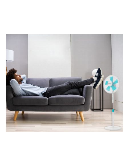 Ventilador Blaupunkt Pie Base Redonda 5 Aspas 3 Velocidades Altura Regulable Con Mando Distancia+Temporizador 45W