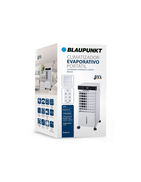 Climatizador Evaporativo Blaupunkt 65W Frio/Calor 8L 3 Velocidades Hasta 20 M2 Temporizador Con Ruedas