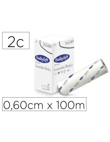 Rollo Papel Para Camilla Bulkysoft Liso 2 Capas Rollo 0,60 Cm X 100 Mt