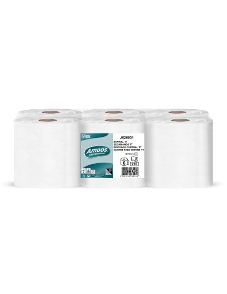 Papel Secamanos Amoos Industrial 2 Capas 32G/M2 Celulosa Blanco 60 Mt Paquete De 6 Bobinas