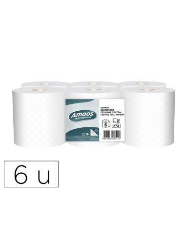Papel Secamanos Amoos Industrial 2 Capas 32G/M2 Blanco 90 Mt Paquete De 6 Rollos