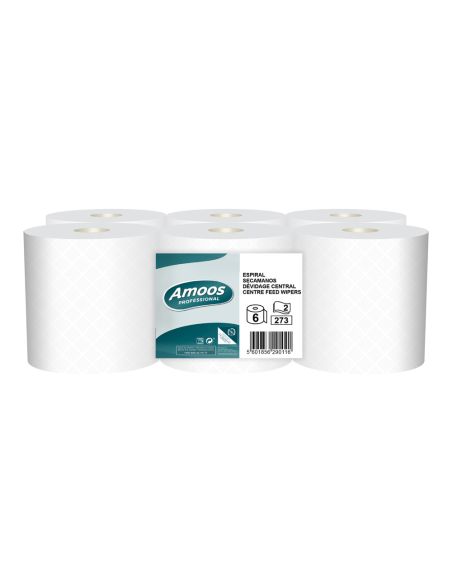 Papel Secamanos Amoos Industrial 2 Capas 32G/M2 Blanco 90 Mt Paquete De 6 Rollos