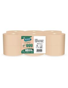 Papel Higienico Amoos Naturally Jumbo Professional 2 Capas Pasta Cruda Paquete De 12 Rollos 120 M