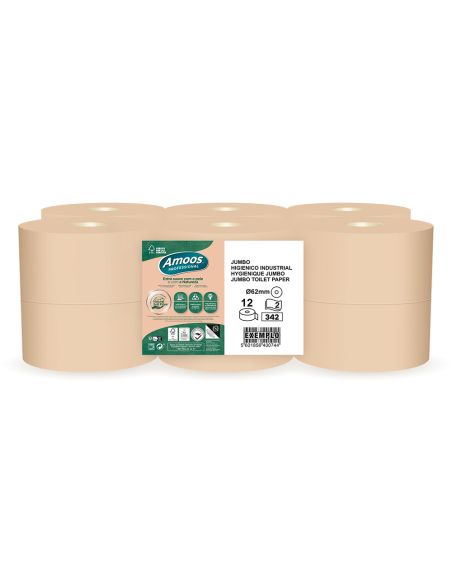 Papel Higienico Amoos Naturally Jumbo Professional 2 Capas Pasta Cruda Paquete De 12 Rollos 120 M