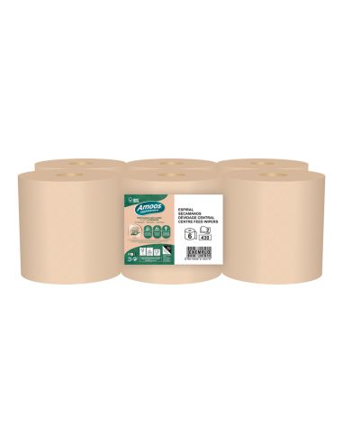Papel Secamanos Amoos Naturally Soft 2 Capas Pasta Cruda Paquete De 6 Rollos 125 M
