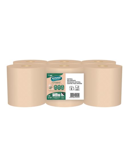 Papel Secamanos Amoos Naturally Soft 2 Capas Pasta Cruda Paquete De 6 Rollos 125 M