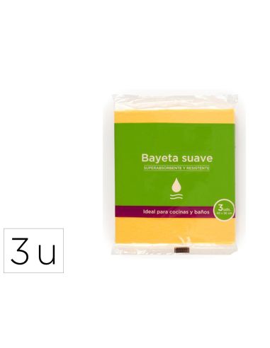 Bayeta Suave Amarilla Para Cocinas Y Baños 40X36Cm Pack De 3 Unidades