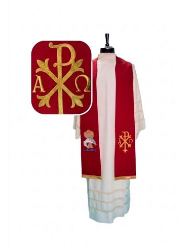 Estola poliester vaticano bordada px alfa y omega + pan y peces roja
