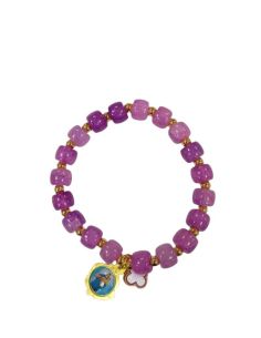 Brazalete Cristal Viola Dorado Cruz Esmalt Auxiliadora
