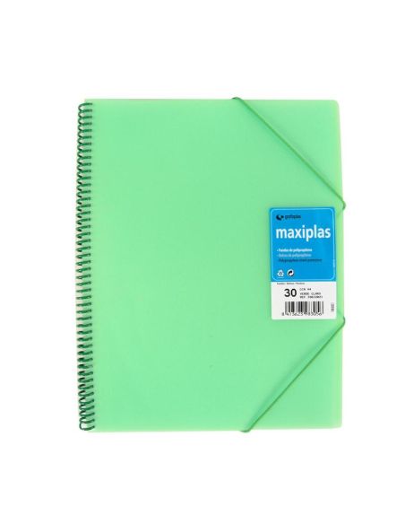Carpeta 30 fundas a4 maxiplas pp translucido Con Sobre A4 Verde Claro