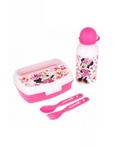 Set De Botella Y Sandwichera + Cubiertos Minnie Mouse "Lucky"