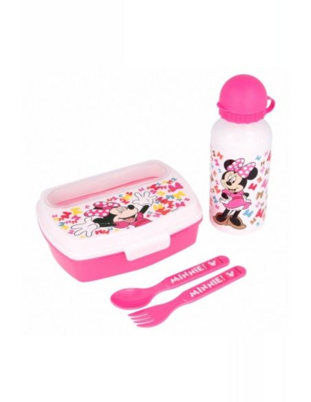 Set De Botella Y Sandwichera + Cubiertos Minnie Mouse "Lucky"