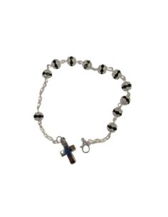 Pulsera C/Cruz Bola 6Mm Cristales Negro 2