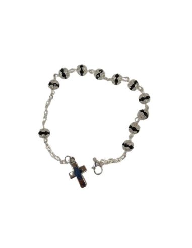 Pulsera C/Cruz Bola 6Mm Cristales Negro