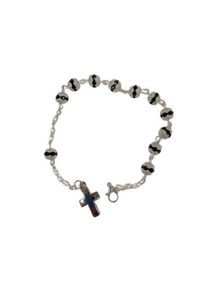 Pulsera C/Cruz Bola 6Mm Cristales Negro