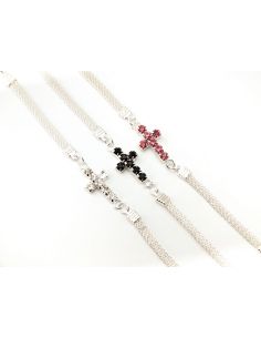 Pulsera Plat.C/Cruz Cristal(4 Colores) Sin Imagen
