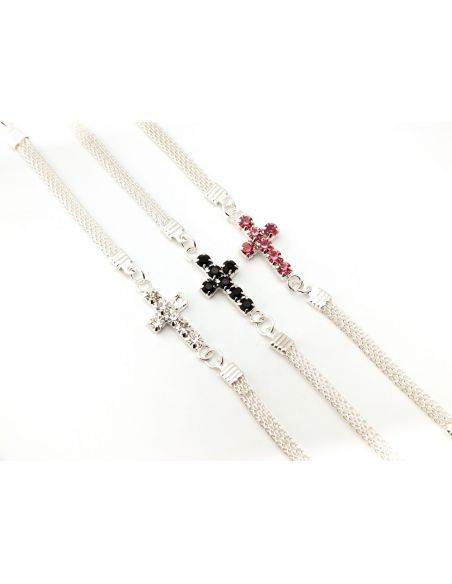 Pulsera Plat.C/Cruz Cristal(4 Colores) Sin Imagen