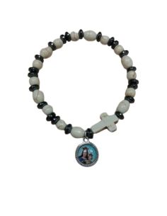 Pulsera Elastica Piedra C/Cruz Blanca Generica