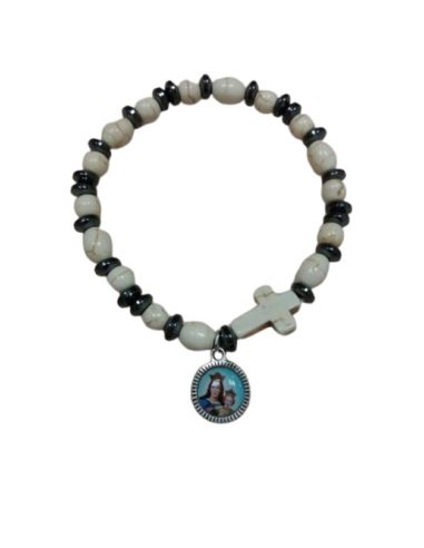 Pulsera Elastica Piedra C/Cruz Blanca Generica