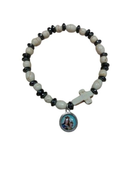 Pulsera Elastica Piedra C/Cruz Blanca Generica