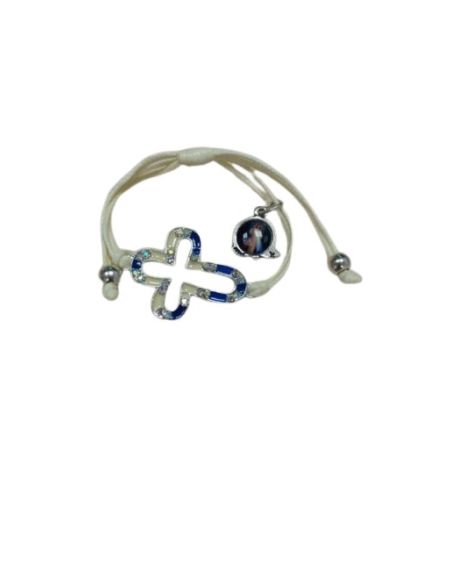 Pulsera Cordon Cruz Esmalte Blanca Generico