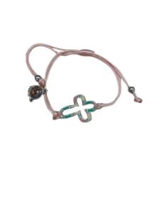Pulsera Cordon Cruz Esmalte Rosa Generico