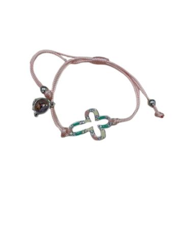 Pulsera Cordon Cruz Esmalte Rosa Generico