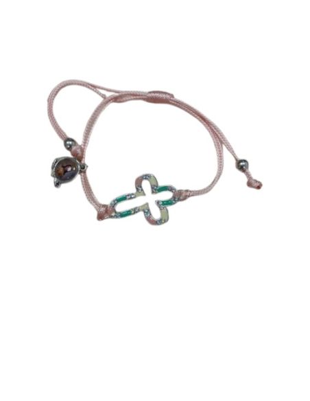 Pulsera Cordon Cruz Esmalte Rosa Generico