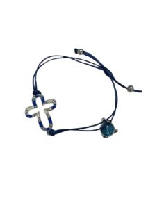Pulsera Cordon Cruz Esmalte Azul Generico