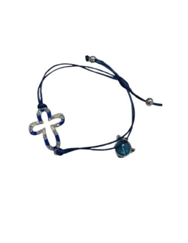 Pulsera Cordon Cruz Esmalte Azul Generico