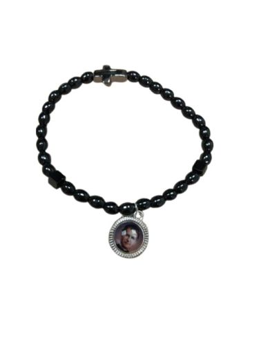 Pulsera Elastica Hematite Oval C/Cruz