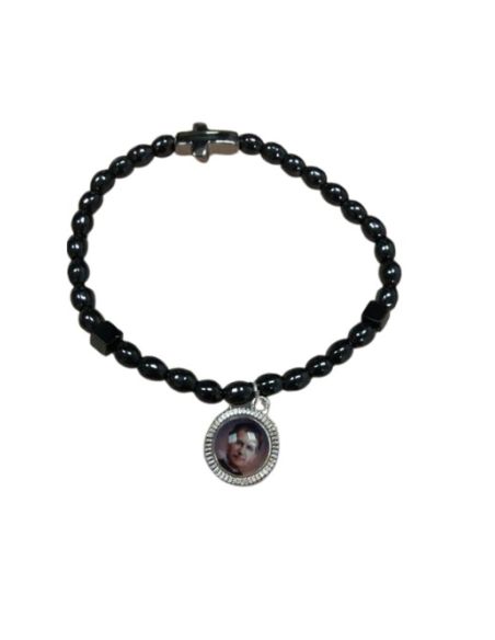 Pulsera Elastica Hematite Oval C/Cruz