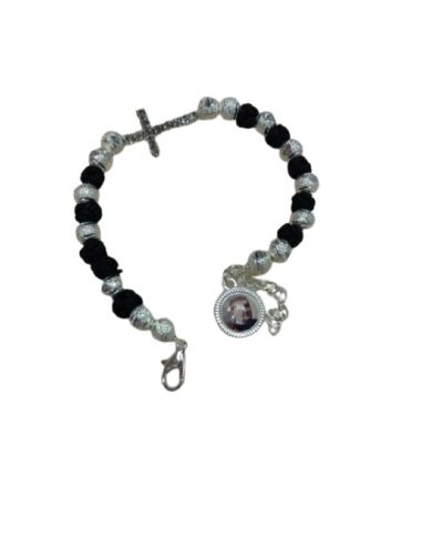Pulsera Bolas Plat/Nudos Negra Generico