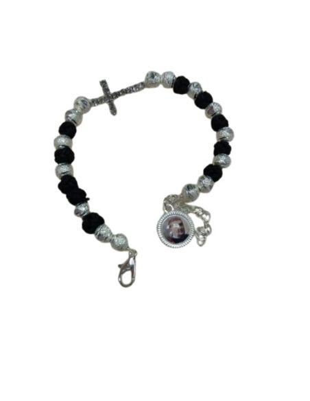Pulsera Bolas Plat/Nudos Negra Generico