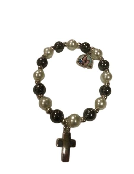 Pulsera Elastica Hematite/Perla 8Mm