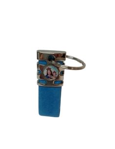 Llavero Metal/Piel Color Celeste
