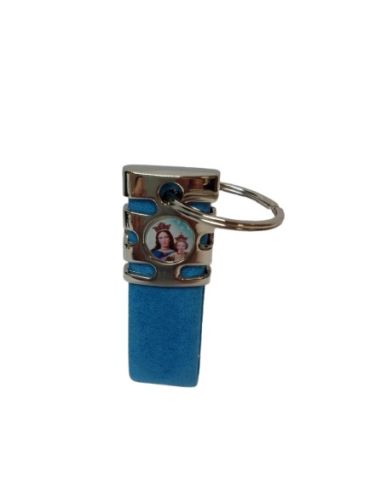 Llavero Metal/Piel Color Celeste