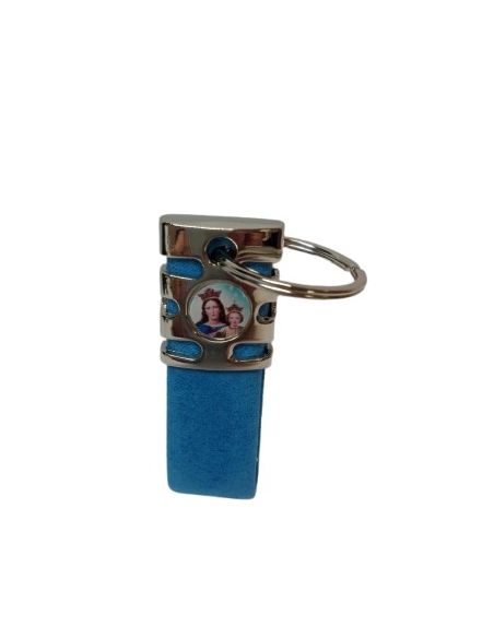 Llavero Metal/Piel Color Celeste