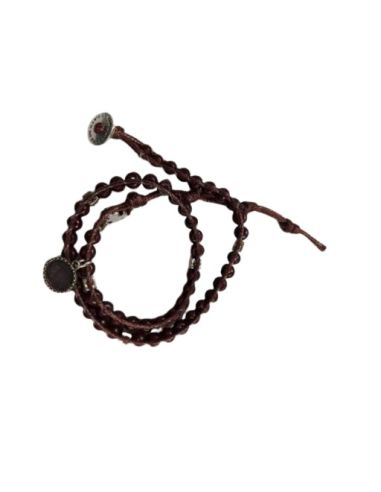 Brazalete Madera Cuero Marron Boton Ave Maria Generico