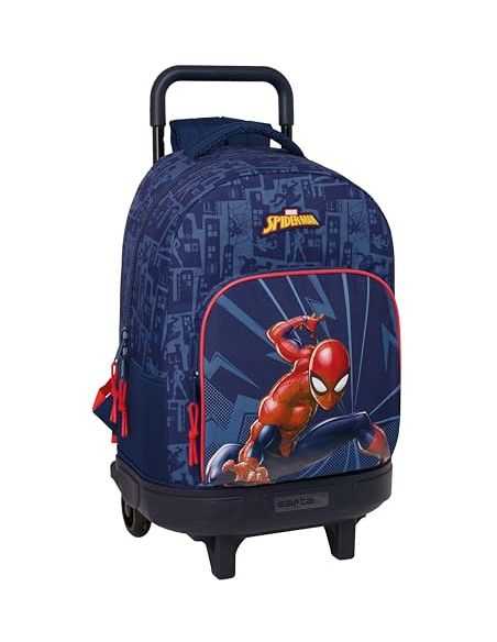 Mochila Grande Con Ruedas Compact Evol. Ext. Spider-Man "Neon" Safta