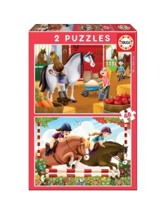 Puzzle 2X48 Piezas Cuidando Caballos