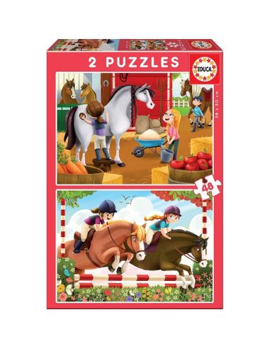 Puzzle 2X48 Piezas Cuidando Caballos