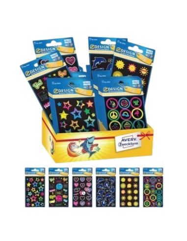 Pegatinas Avery Neon 6 Modelos Diferentes Expositor De 60 Blister Surtidos